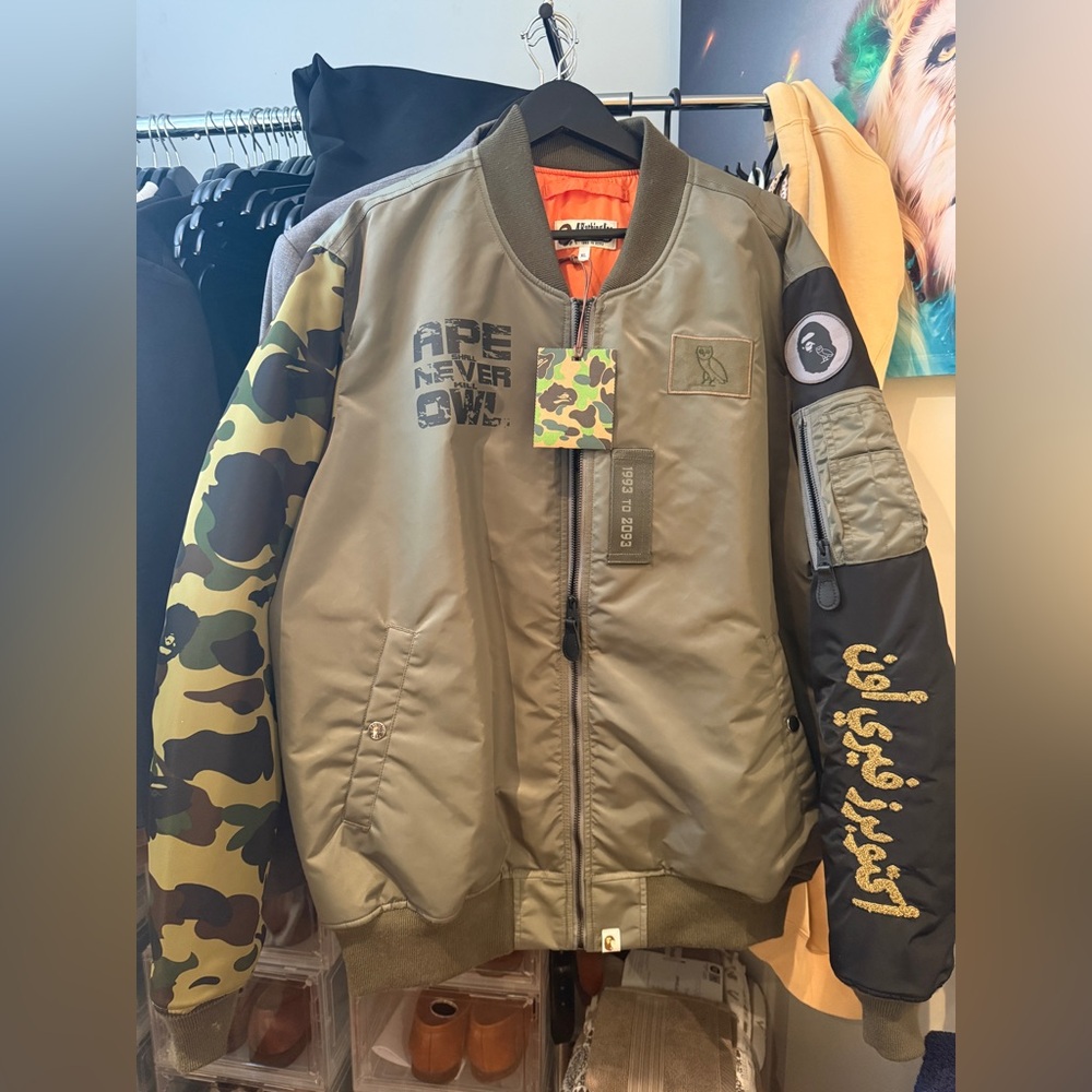 BAPE x OVO Olive and Black MA-1 Jacket October’s Very Own